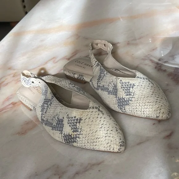 Cole Haan Women Ivory Beige Leather Merrit Skimmer Slingback Flats Sandals GUC - Picture 6 of 9